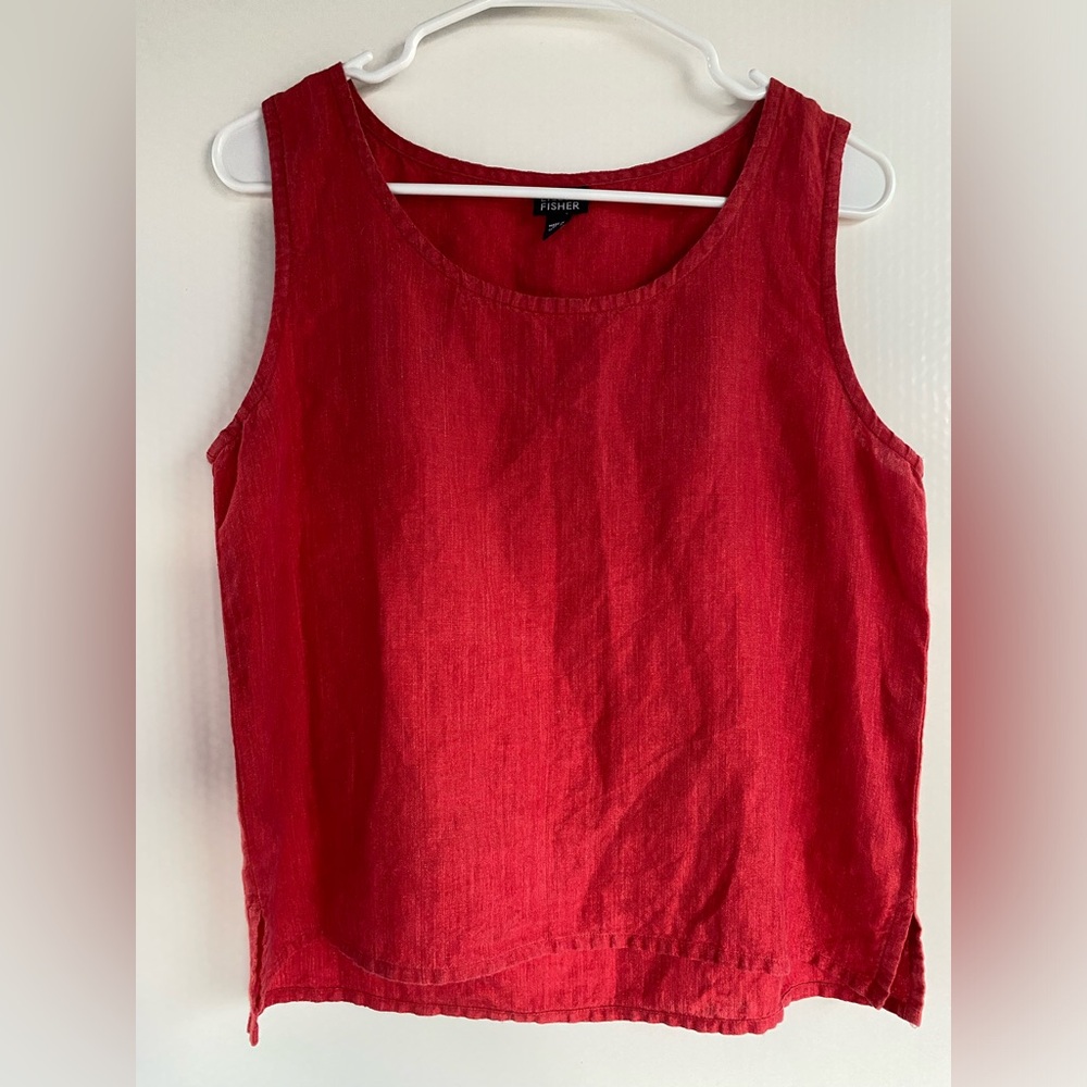 Eileen Fisher Irish Linen Sleeveless Cropped Tank Top Red Size S